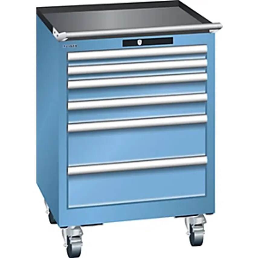 Drawer Cupboard, Mobile, WxD 564 X 572mm, 6 Drawers, Light Blue