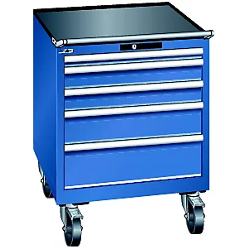 Drawer Cupboard, Mobile, WxD 717 X 725mm, 5 Drawers, Gentian Blue