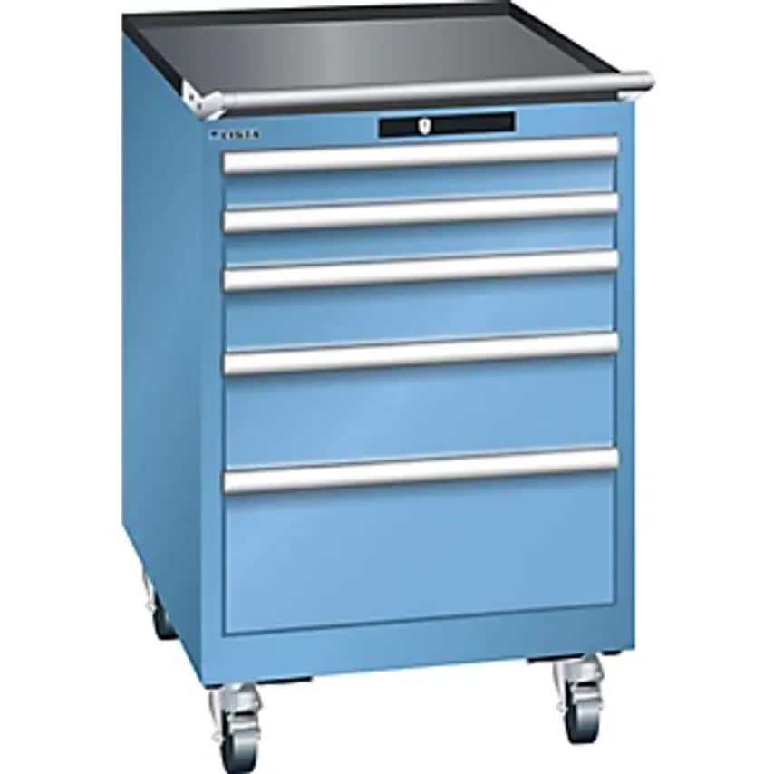 Drawer Cupboard, Mobile, WxDxH 564 X 725 X 890mm, 5 Drawers, Light Blue
