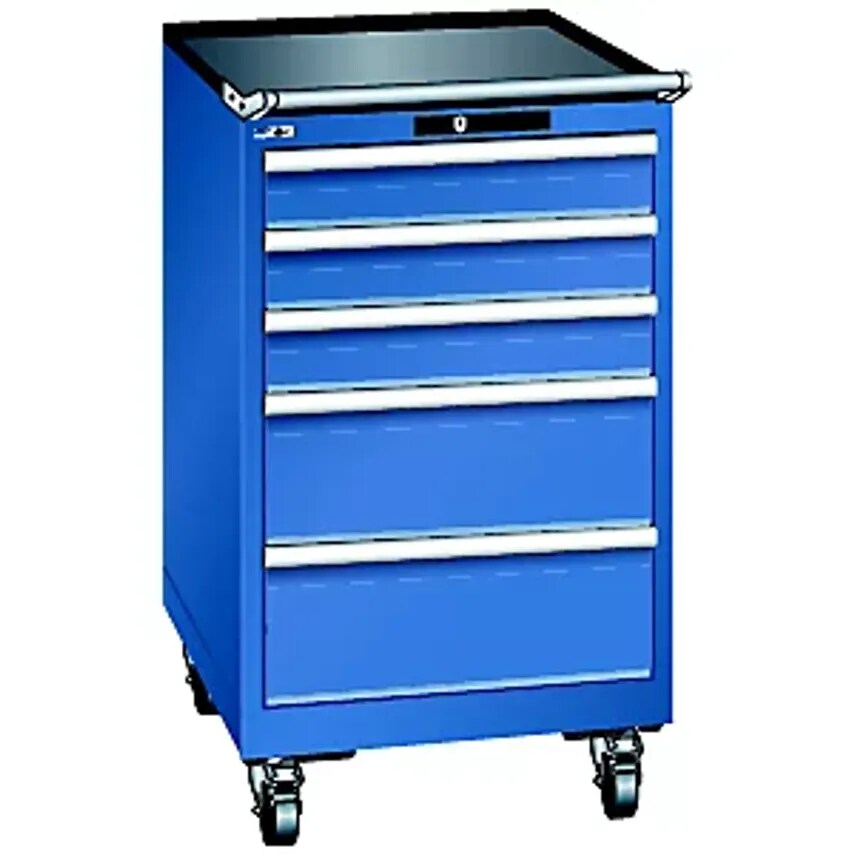 Drawer Cupboard, Mobile, WxDxH 564 X 725 X 990mm, 5 Drawers, Gentian Blue