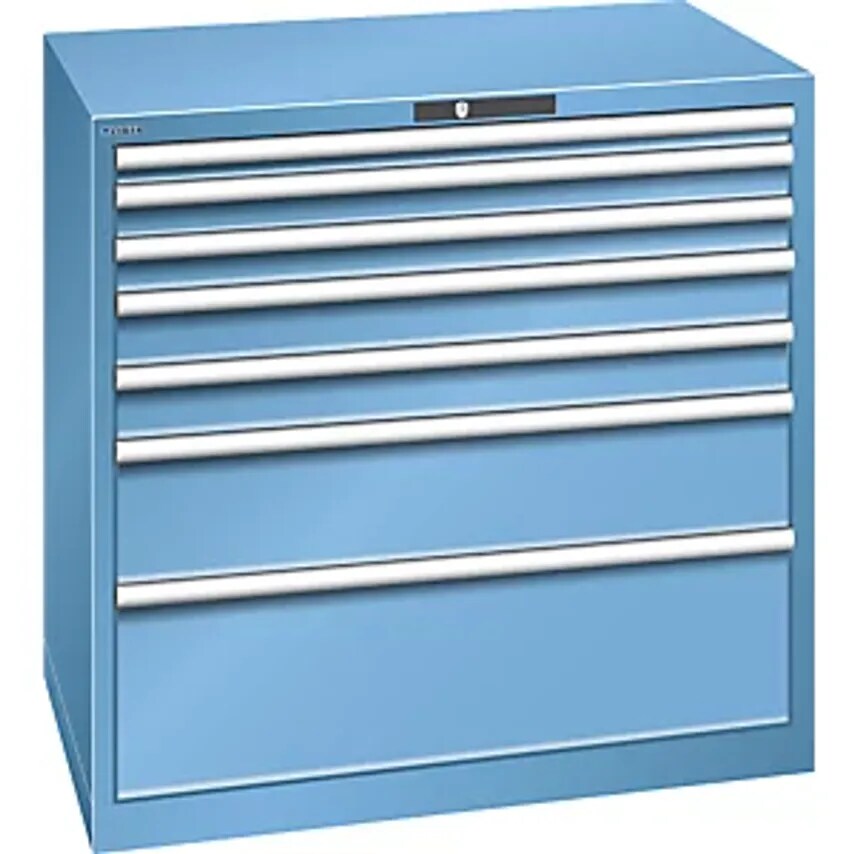 Drawer Cupboard, Sheet Steel, HxW 1000 X 1023mm, 7 Drawers, Max. Load 200 Kg, Light Blue