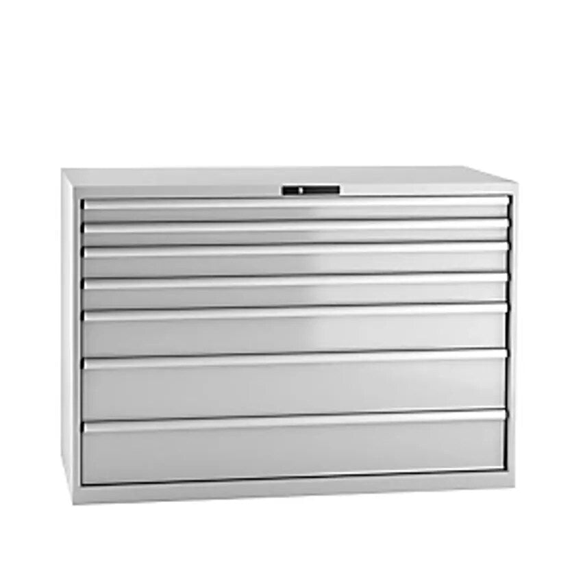 Drawer Cupboard, Sheet Steel, HxW 1000 X 1431mm, 7 Drawers, Max. Load 75 Kg, Light Grey