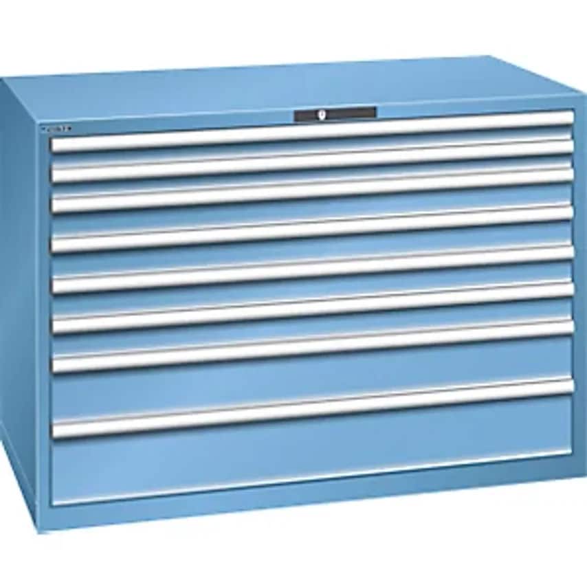 Drawer Cupboard, Sheet Steel, HxW 1000 X 1431mm, 8 Drawers, Max. Load 200 Kg, Light Blue