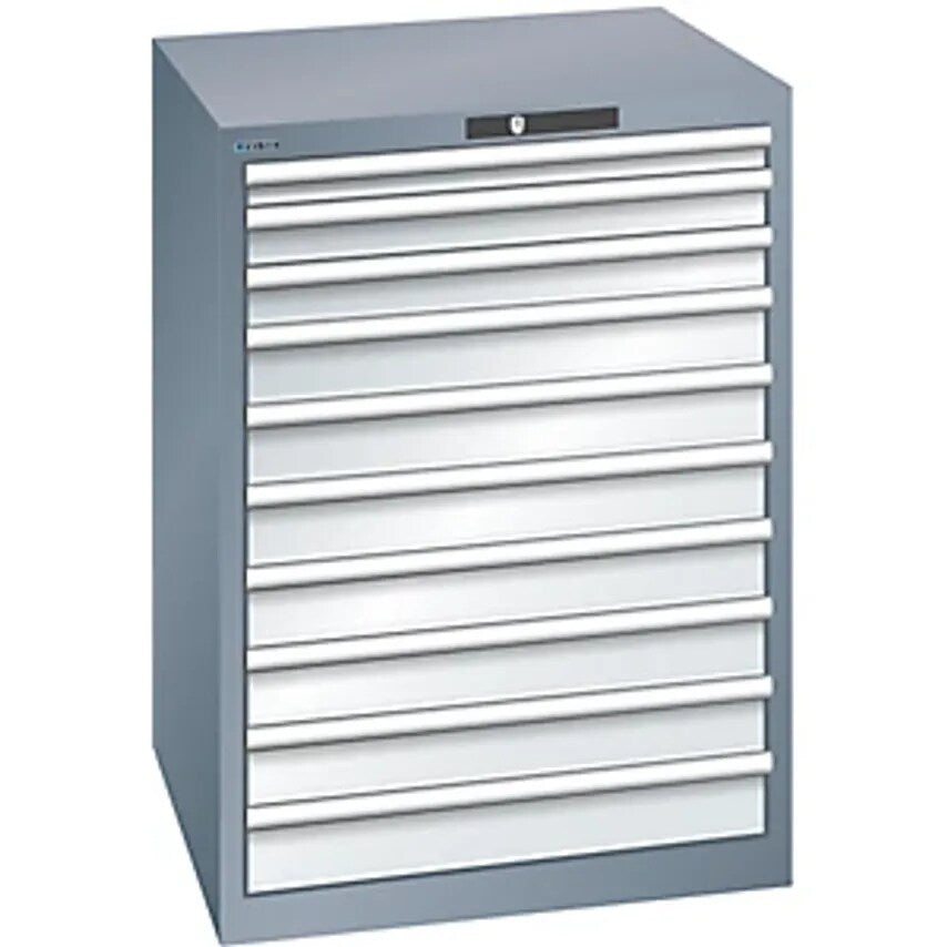 Drawer Cupboard, Sheet Steel, HxW 1000 X 717mm, 10 Drawers, Grey Metallic/Light Grey