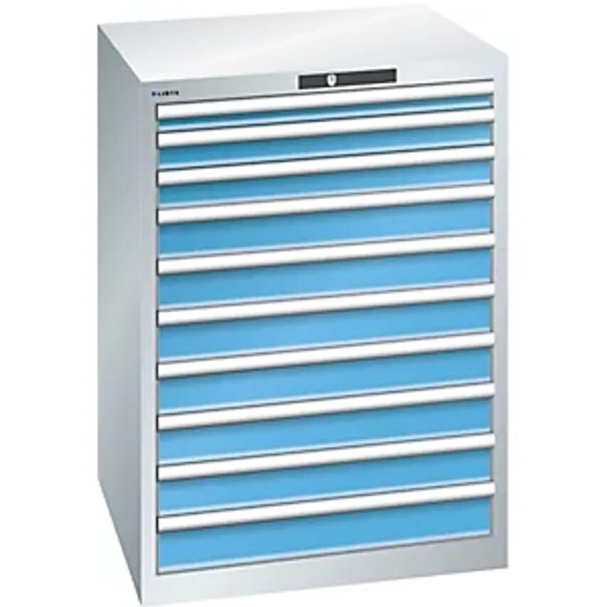 Drawer Cupboard, Sheet Steel, HxW 1000 X 717mm, 10 Drawers, Light Grey/Light Blue