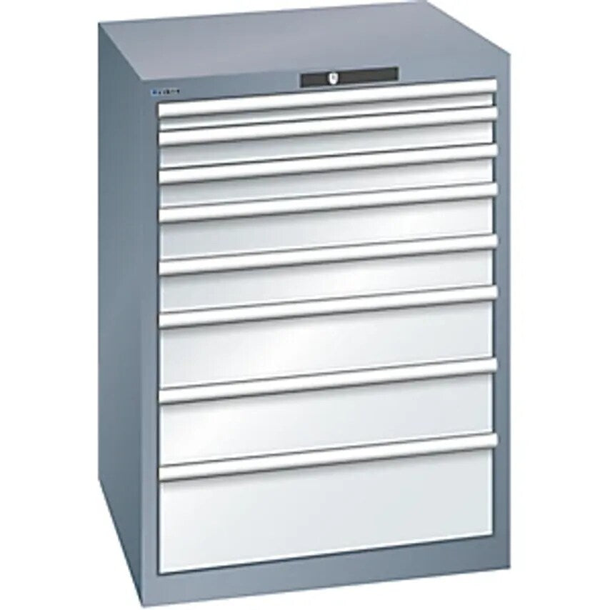 Drawer Cupboard, Sheet Steel, HxW 1000 X 717mm, 8 Drawers, Grey Metallic/Light Grey