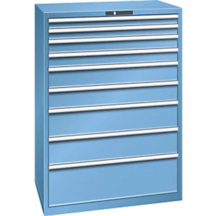 Drawer Cupboard, Sheet Steel, HxW 1450 X 1023mm, 9 Drawers, Max. Load 200 Kg, Light Blue