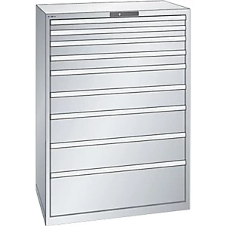 Drawer Cupboard, Sheet Steel, HxW 1450 X 1023mm, 9 Drawers, Max. Load 200 Kg, Light Grey