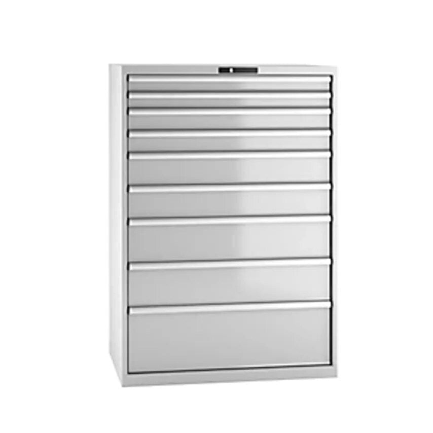 Drawer Cupboard, Sheet Steel, HxW 1450 X 1023mm, 9 Drawers, Max. Load 75 Kg, Light Grey