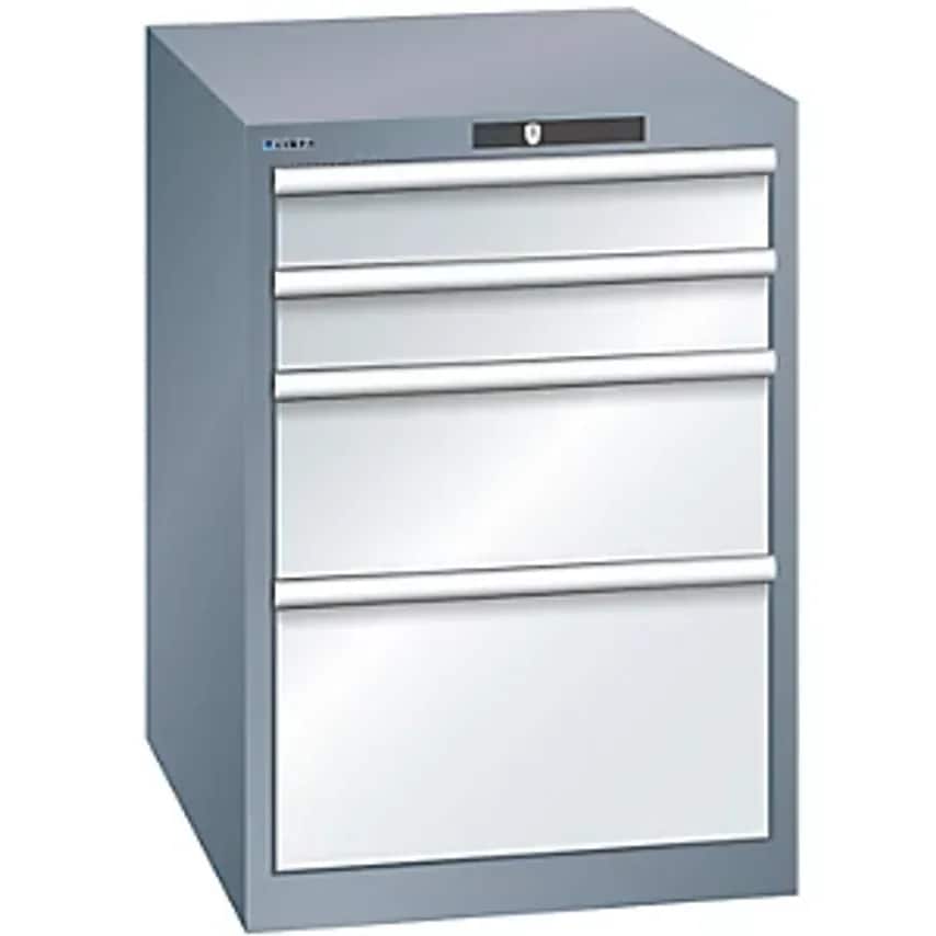 Drawer Cupboard, Sheet Steel, HxW 800 X 564mm, 4 Drawers, Grey Metallic/Light Grey