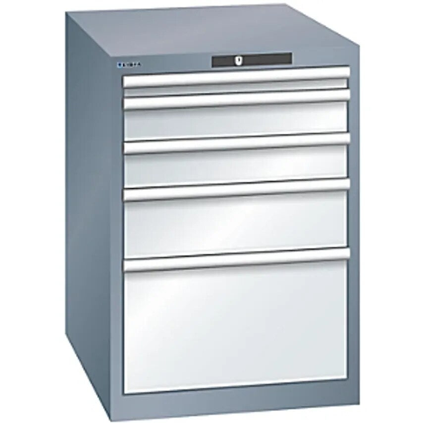 Drawer Cupboard, Sheet Steel, HxW 800 X 564mm, 5 Drawers, Grey Metallic/Light Grey
