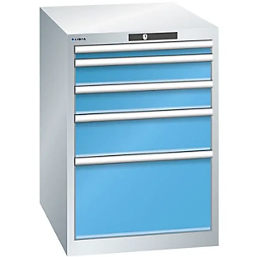Drawer Cupboard, Sheet Steel, HxW 800 X 564mm, 5 Drawers, Light Grey/Light Blue