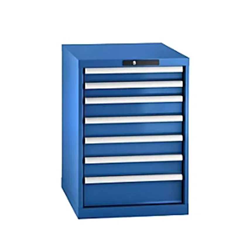 Drawer Cupboard, Sheet Steel, HxW 800 X 564mm, 7 Drawers, Gentian Blue