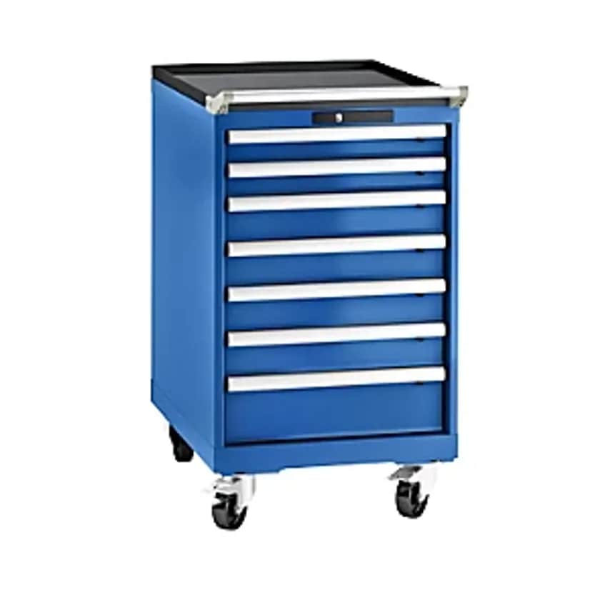 Drawer Cupboard, Sheet Steel, HxW 990 X 564mm, 7 Drawers, Mobile, Gentian Blue