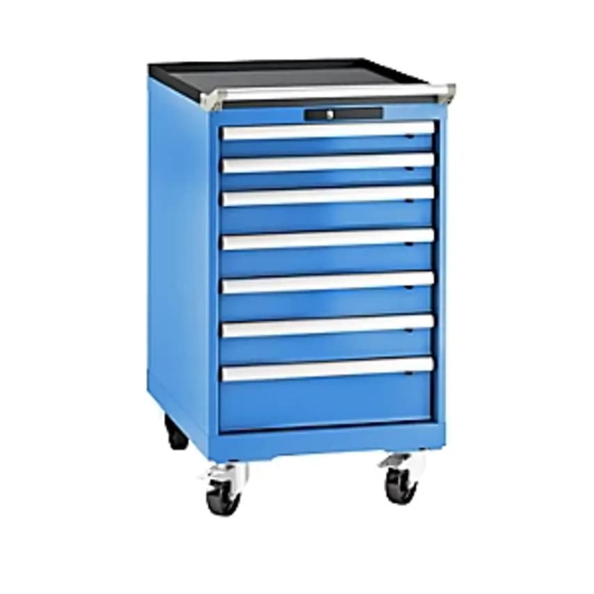 Drawer Cupboard, Sheet Steel, HxW 990 X 564mm, 7 Drawers, Mobile, Light Blue