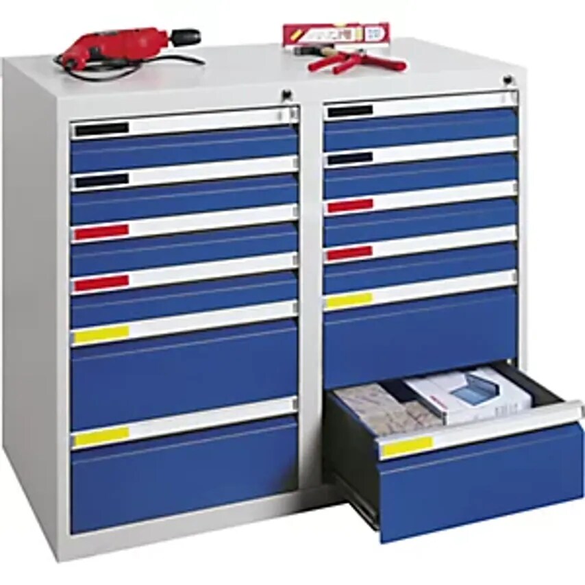 Drawer Cupboard, Width 1000mm, 12 Drawers, Light Grey