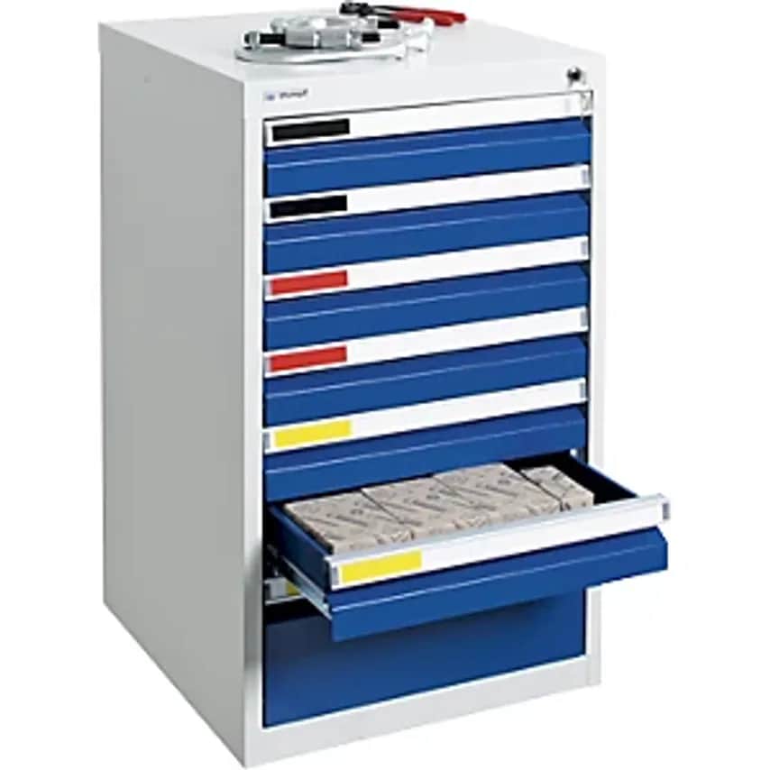 Drawer Cupboard, Width 500mm, 7 Drawers, Light Grey/Gentian Blue