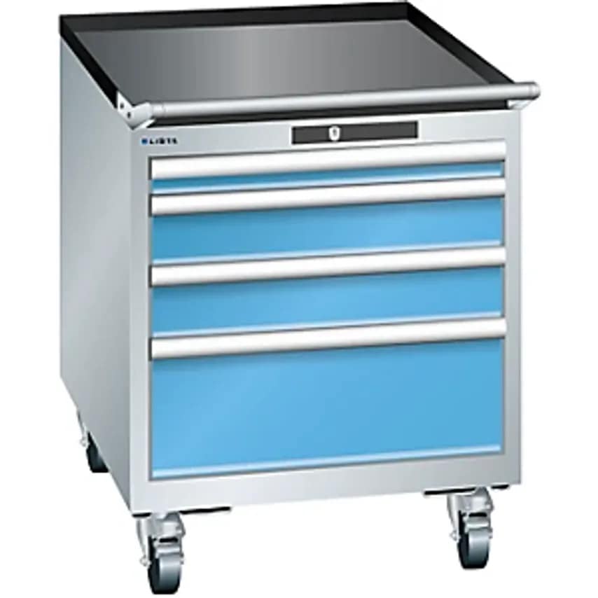 Drawer Cupboard, Width 564mm, Mobile, 4 Drawers, HxD 723 X 725mm, Light Grey/Light Blue