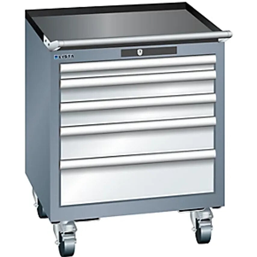 Drawer Cupboard, Width 564mm, Mobile, 5 Drawers, HxD 723 X 572mm, Grey Metallic/Light Grey