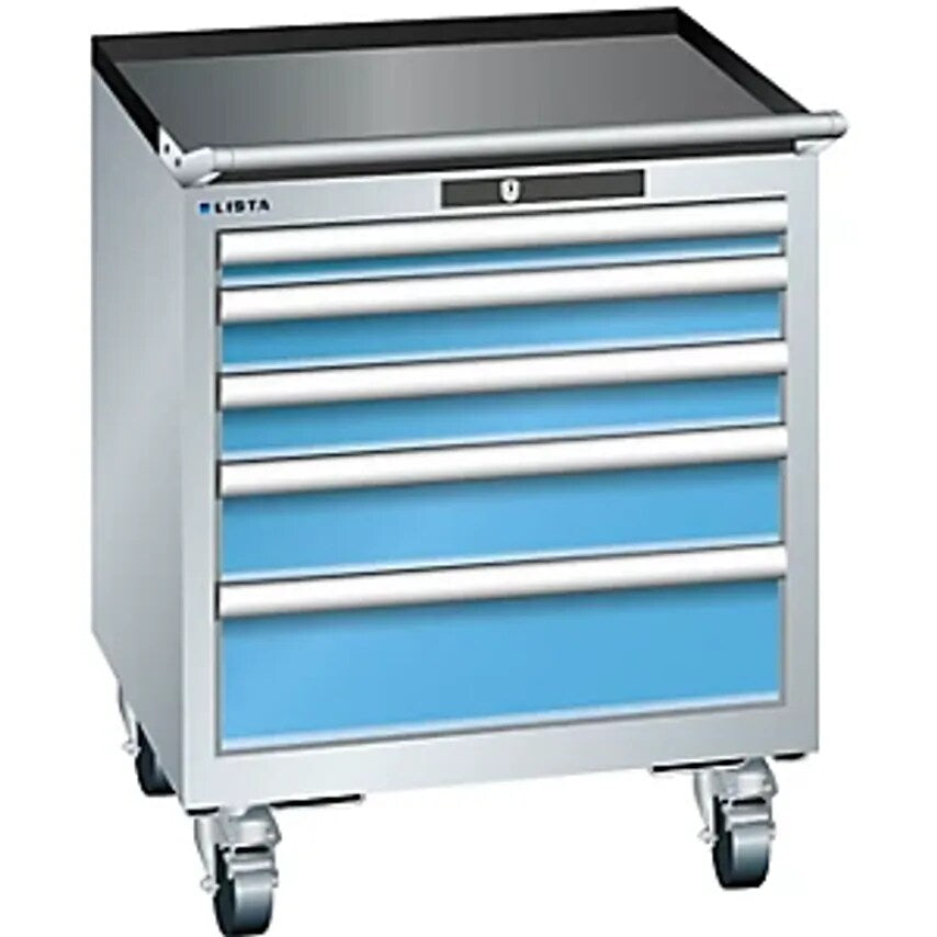 Drawer Cupboard, Width 564mm, Mobile, 5 Drawers, HxD 723 X 572mm, Light Grey/Light Blue