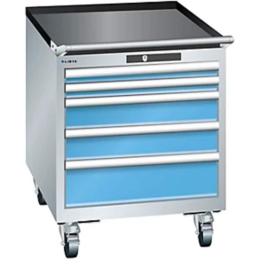 Drawer Cupboard, Width 564mm, Mobile, 5 Drawers, HxD 723 X 725mm, Light Grey/Light Blue