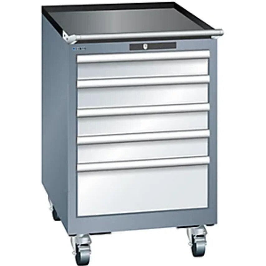 Drawer Cupboard, Width 564mm, Mobile, 5 Drawers, HxD 890 X 572mm, Grey Metallic/Light Grey
