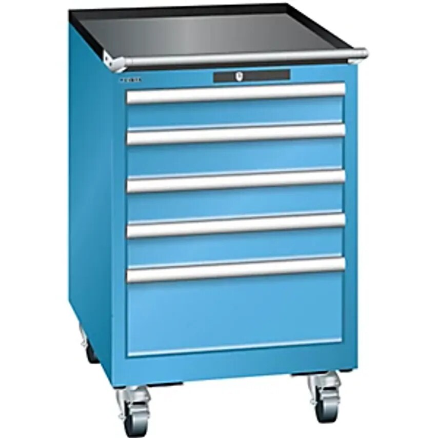 Drawer Cupboard, Width 564mm, Mobile, 5 Drawers, HxD 890 X 572mm, Light Blue