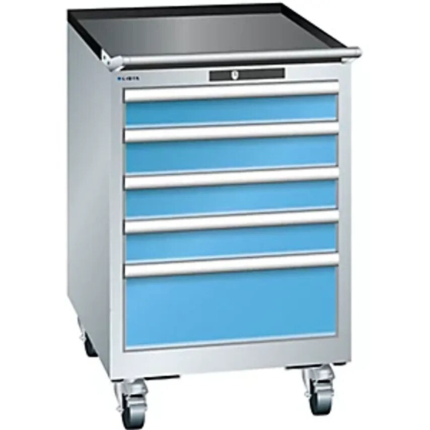 Drawer Cupboard, Width 564mm, Mobile, 5 Drawers, HxD 890 X 572mm, Light Grey/Light Blue