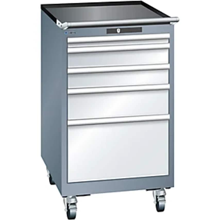 Drawer Cupboard, Width 564mm, Mobile, 5 Drawers, HxD 990 X 725mm, Grey Metallic/Light Grey