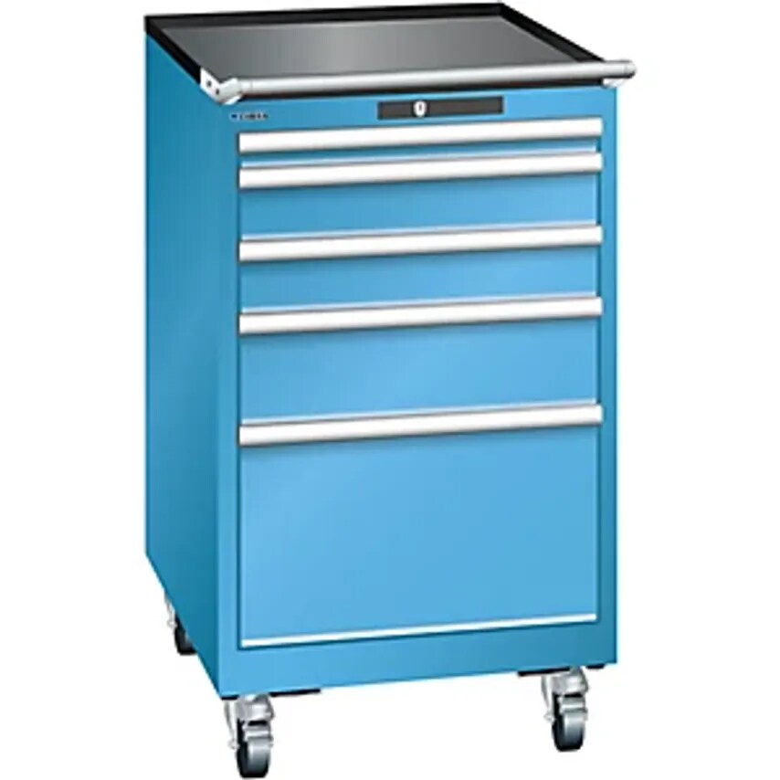 Drawer Cupboard, Width 564mm, Mobile, 5 Drawers, HxD 990 X 725mm, Light Blue