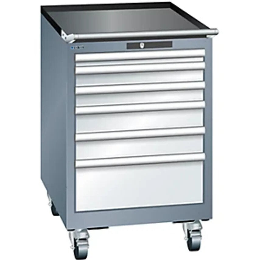 Drawer Cupboard, Width 564mm, Mobile, 6 Drawers, HxD 890 X 725mm, Grey Metallic/Light Grey