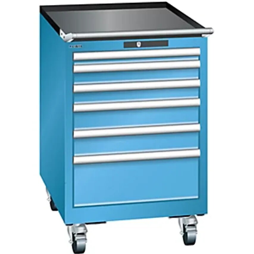 Drawer Cupboard, Width 564mm, Mobile, 6 Drawers, HxD 890 X 725mm, Light Blue