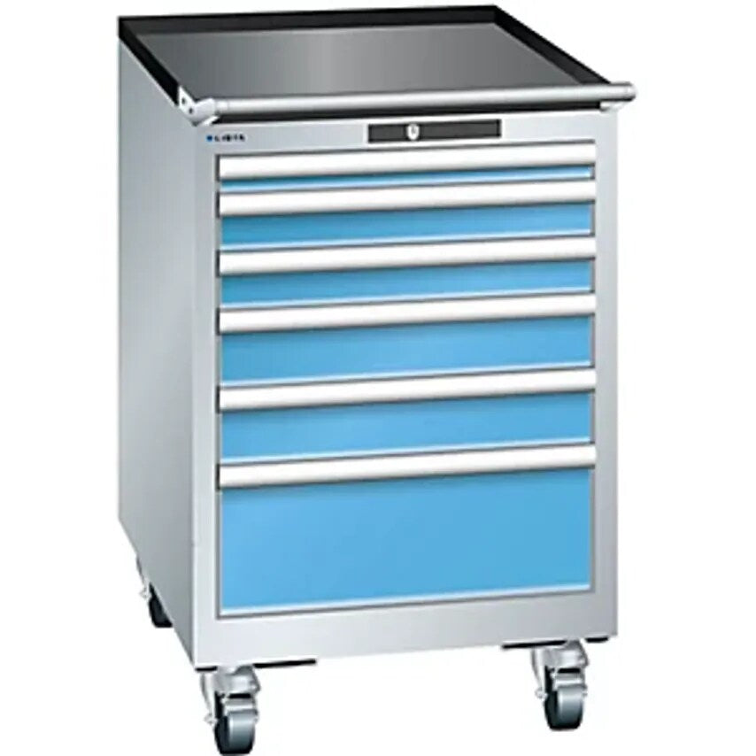 Drawer Cupboard, Width 564mm, Mobile, 6 Drawers, HxD 890 X 725mm, Light Grey/Light Blue