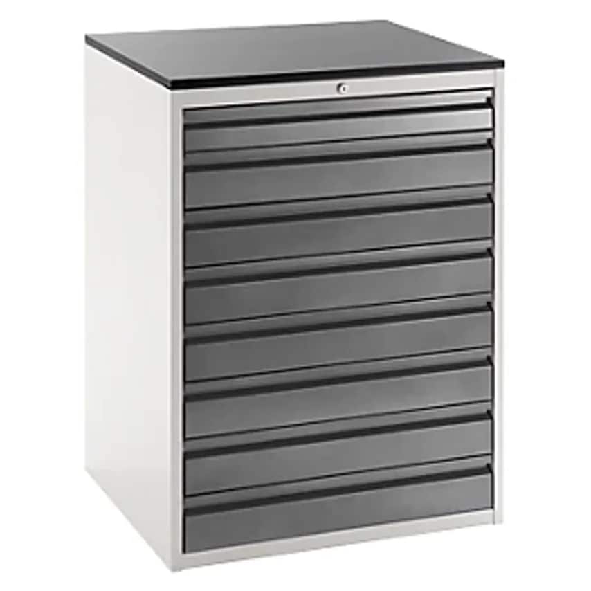 Drawer Cupboard With Telescopic Guides - Height 1030mm - Drawers: 1 X 90, 7 X 120mm, Light Grey/Charcoal, Width 770mm
