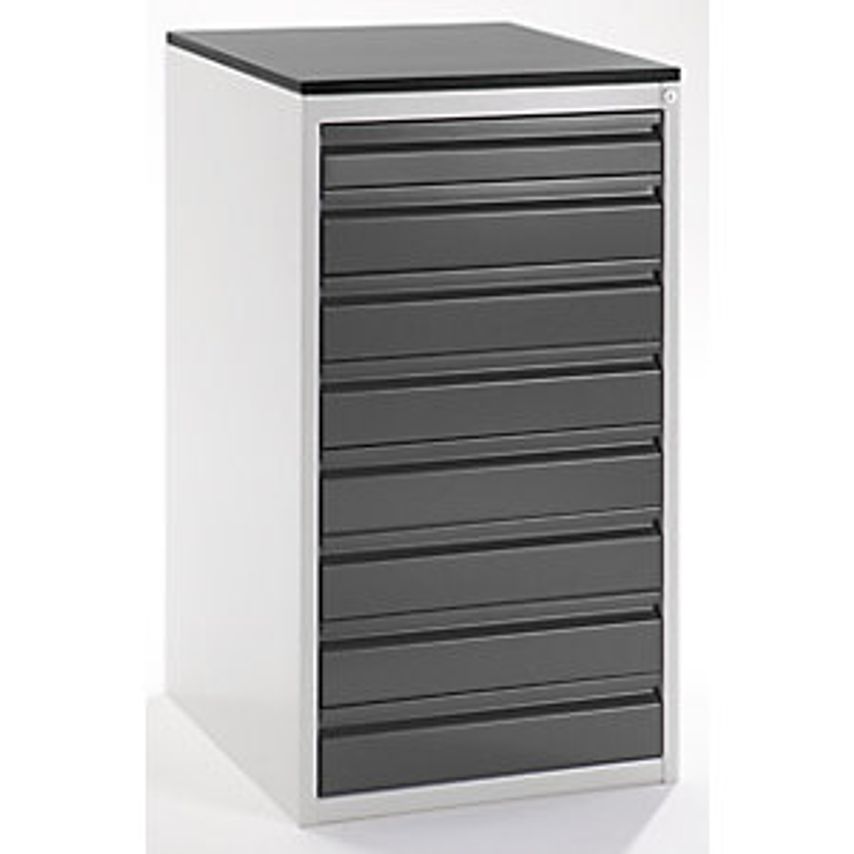 Drawer Cupboard With Telescopic Guides - Height 1030mm - Drawers: 1 X 90, 7 X 120mm, Light Grey/Metallic Charcoal, Width 580mm