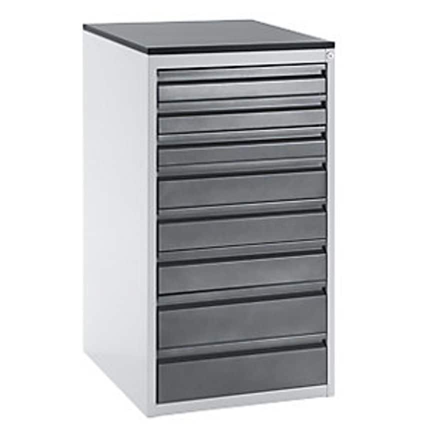 Drawer Cupboard With Telescopic Guides - Height 1030mm - Drawers: 3 X 90, 3 X 120, 2 X 150mm, Light Grey/Metallic Charcoal, Width 580mm