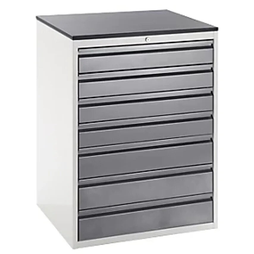 Drawer Cupboard With Telescopic Guides - Height 1030mm - Drawers: 4 X 120, 3 X 150mm, Light Grey/Charcoal, Width 770mm