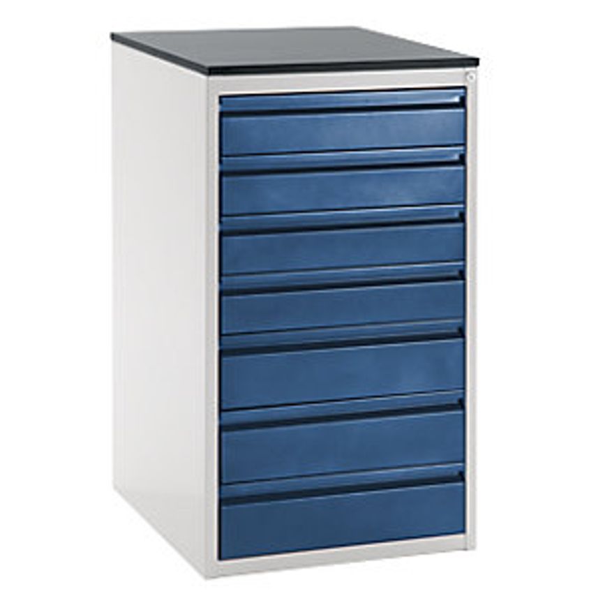 Drawer Cupboard With Telescopic Guides - Height 1030mm - Drawers: 4 X 120, 3 X 150mm, Light Grey/Gentian Blue, Width 580mm