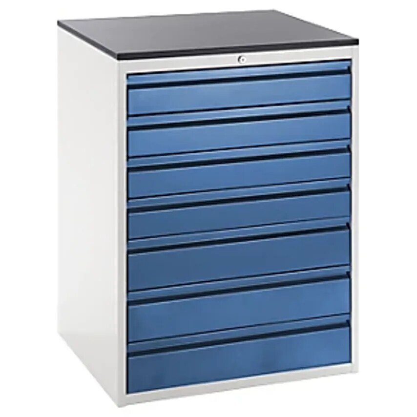 Drawer Cupboard With Telescopic Guides - Height 1030mm - Drawers: 4 X 120, 3 X 150mm, Light Grey/Gentian Blue, Width 770mm