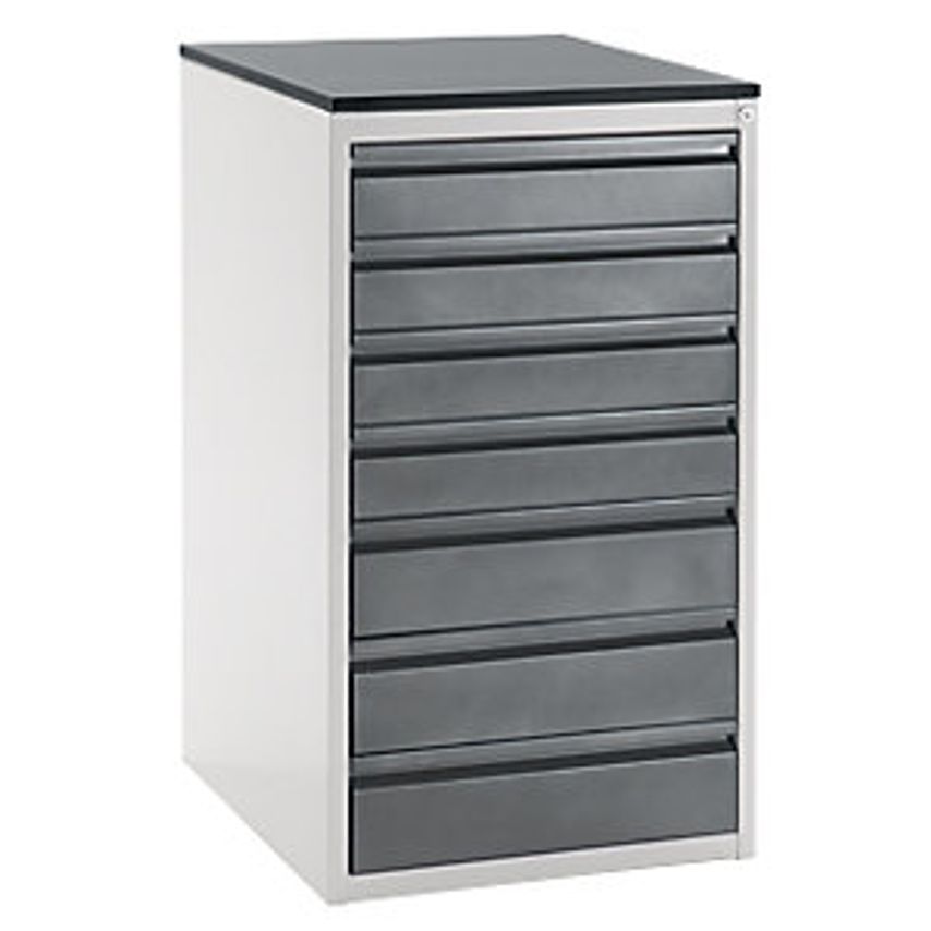 Drawer Cupboard With Telescopic Guides - Height 1030mm - Drawers: 4 X 120, 3 X 150mm, Light Grey/Metallic Charcoal, Width 580mm