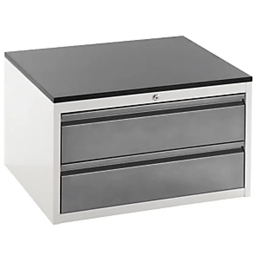 Drawer Cupboard With Telescopic Guides - Height 460mm - 2 X 180mm Drawers, Light Grey/Charcoal, Width 770mm.