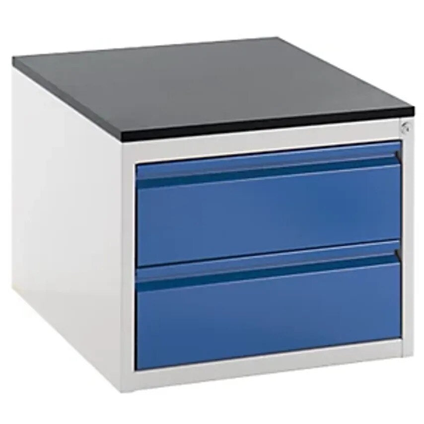Drawer Cupboard With Telescopic Guides - Height 460mm - 2 X 180mm Drawers, Light Grey/Gentian Blue, Width 580mm.