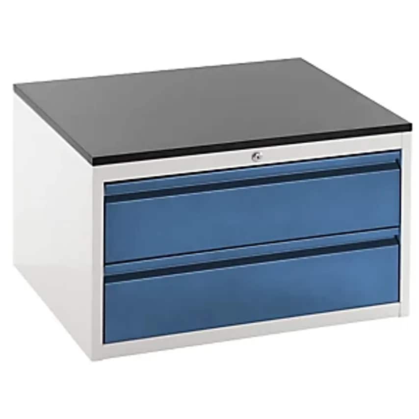 Drawer Cupboard With Telescopic Guides - Height 460mm - 2 X 180mm Drawers, Light Grey/Gentian Blue, Width 770mm.