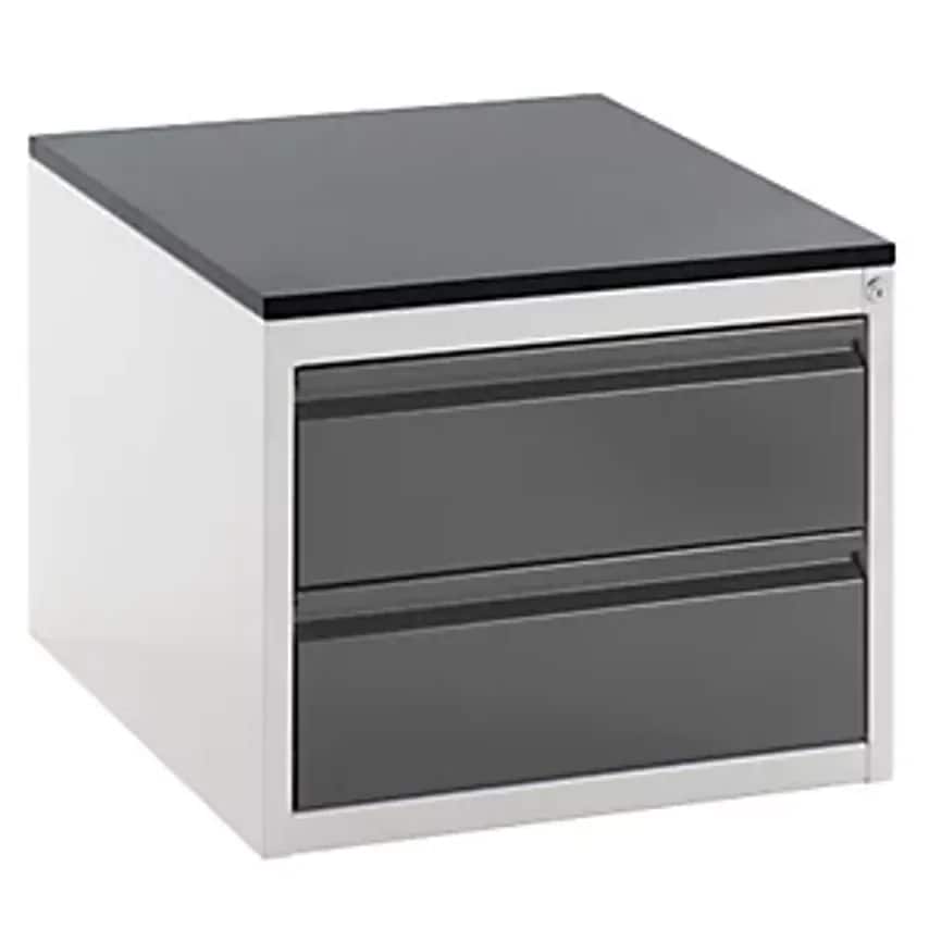 Drawer Cupboard With Telescopic Guides - Height 460mm - 2 X 180mm Drawers, Light Grey/Metallic Charcoal, Width 580mm.