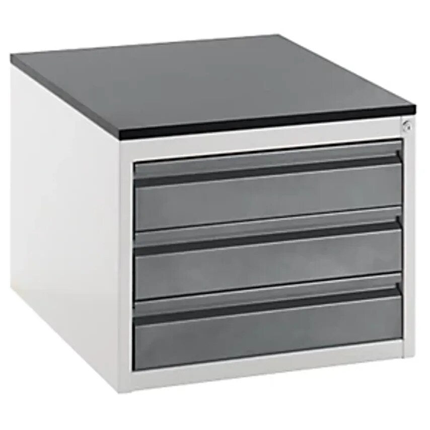 Drawer Cupboard With Telescopic Guides - Height 460mm - 3 X 120mm Drawers, Light Grey/Metallic Charcoal, Width 580mm.