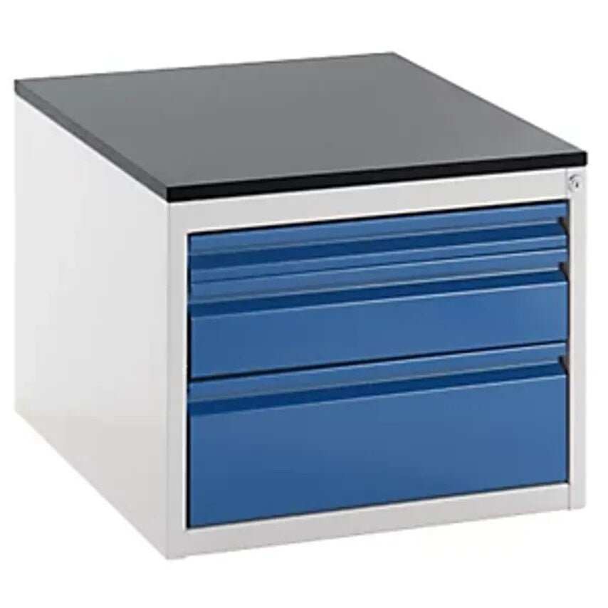 Drawer Cupboard With Telescopic Guides - Height 460mm - Drawers: 1 X 60, 1 X 120, 1 X 180mm, Light Grey/Gentian Blue, Width 580mm