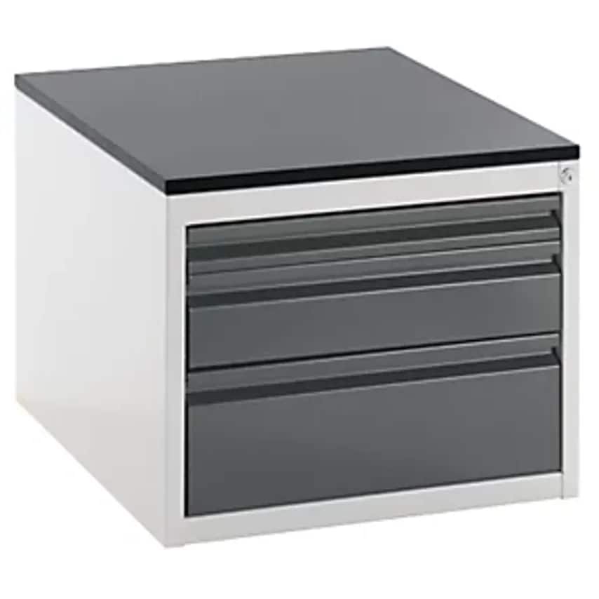 Drawer Cupboard With Telescopic Guides - Height 460mm - Drawers: 1 X 60, 1 X 120, 1 X 180mm, Light Grey/Metallic Charcoal, Width 580mm