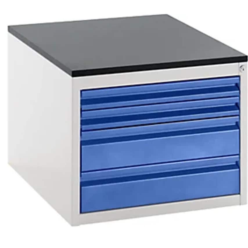 Drawer Cupboard With Telescopic Guides - Height 460mm - Drawers: 2 X 60, 2 X 120mm, Light Grey/Gentian Blue, Width 580mm