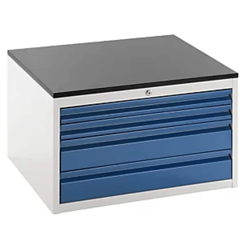Drawer Cupboard With Telescopic Guides - Height 460mm - Drawers: 2 X 60, 2 X 120mm, Light Grey/Gentian Blue, Width 770mm