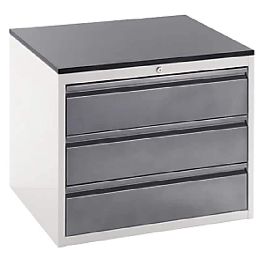 Drawer Cupboard With Telescopic Guides - Height 640mm - 3 X 180mm Drawers, Light Grey/Charcoal, Width 770mm.